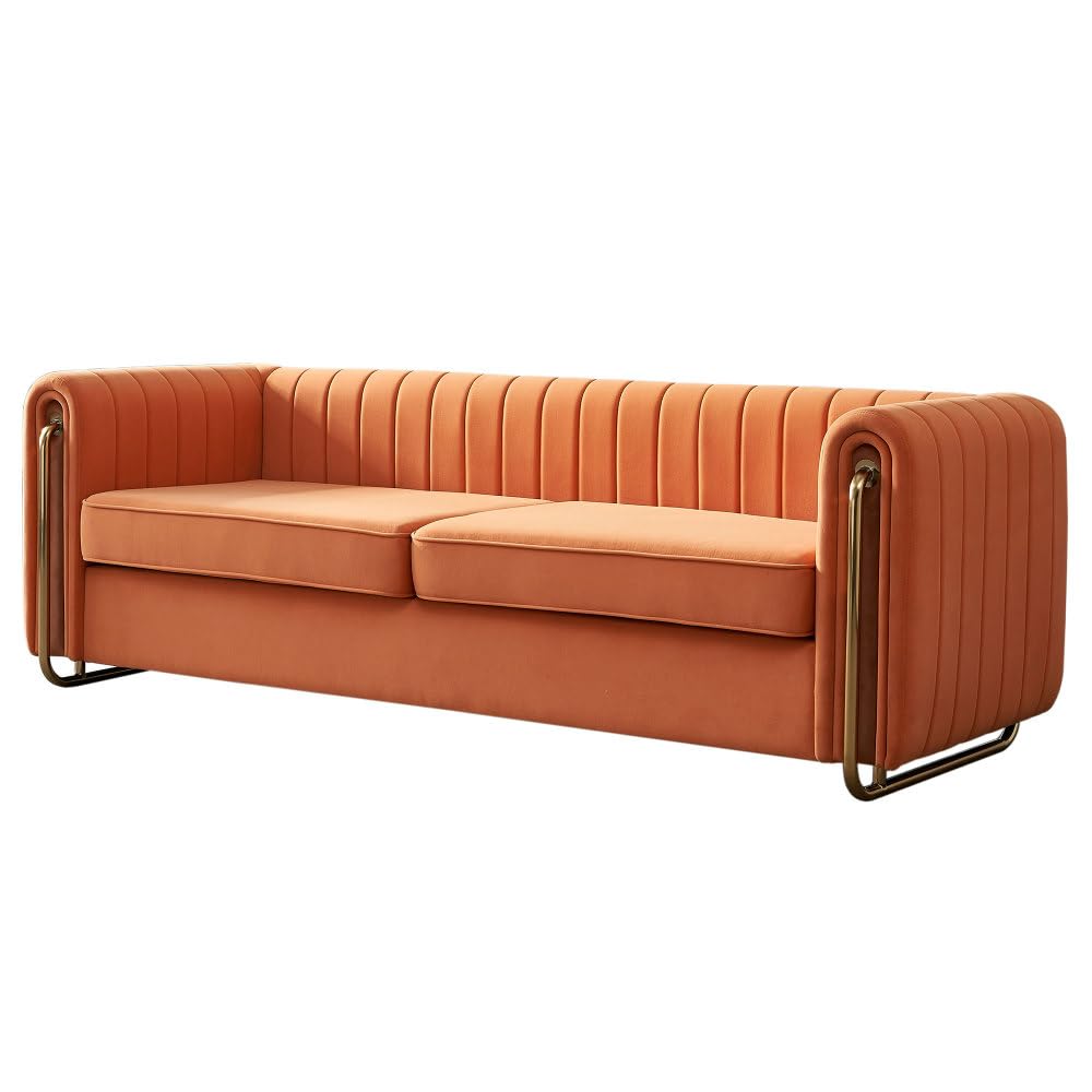 Orange Velvet 3-Seater Sofa I714