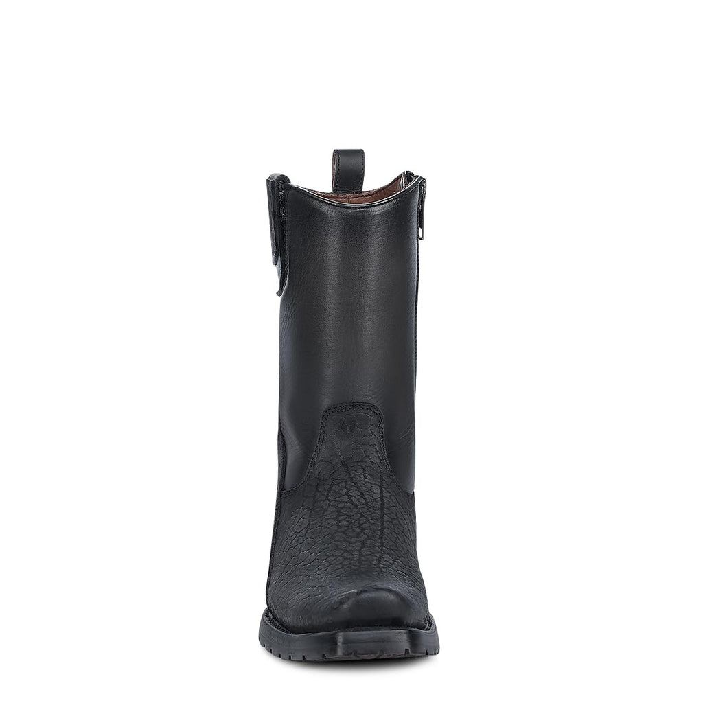 Dark gray Leather Side Zipper Western Boots P78547