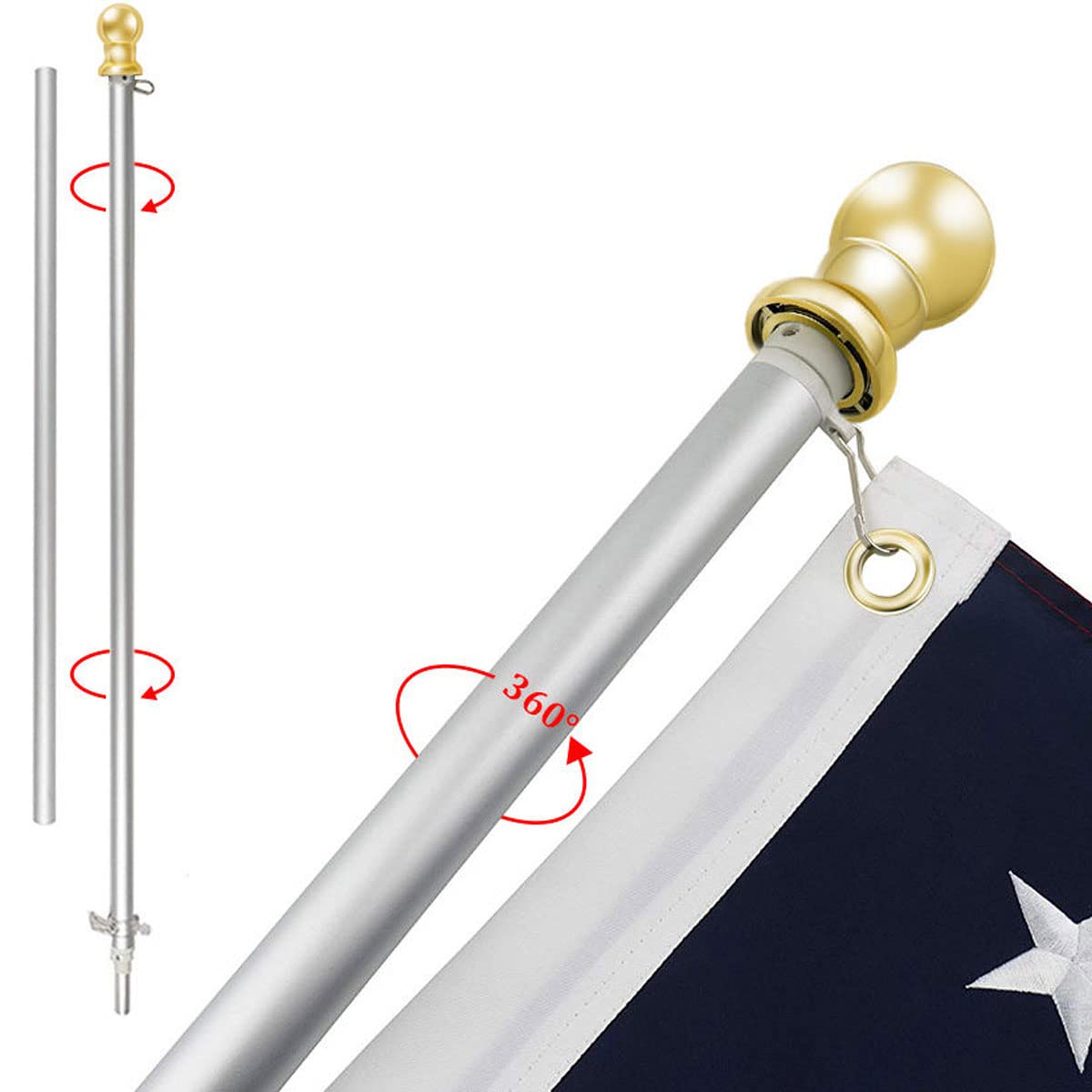 Flag Pole and Bracket Kit Brushed Aluminum E88344
