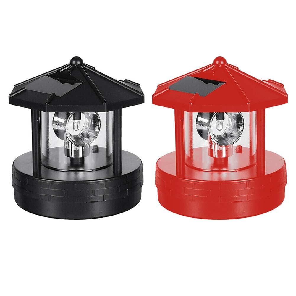 Rotating Solar Lighthouse Light Outdoor Garden Lawn Lamp with 2 Panels Y619
