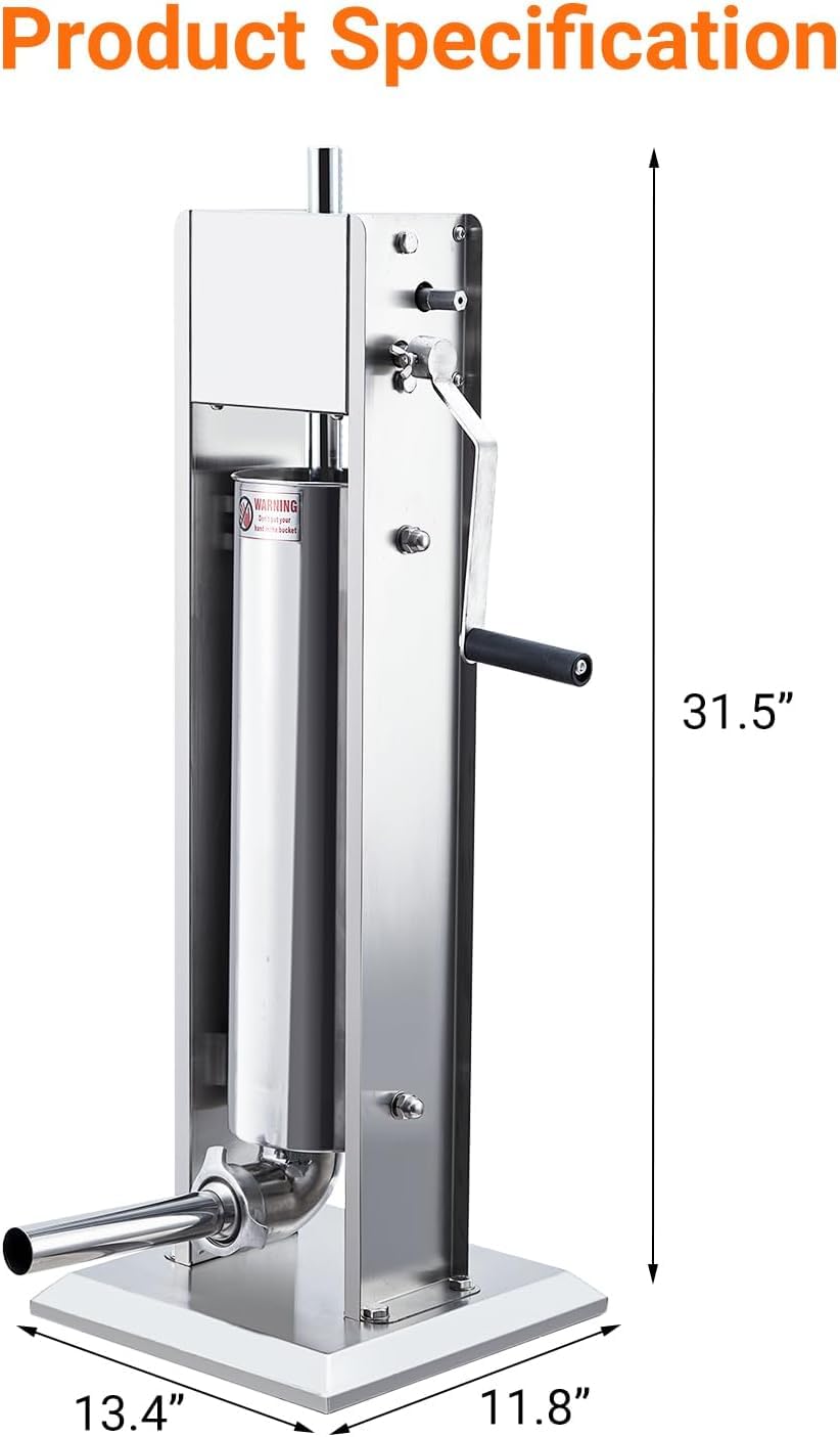 Two Speed Stainless Steel Vertical 15LBS Sausage Stuffer with 5 Stuffing Tubes J5278