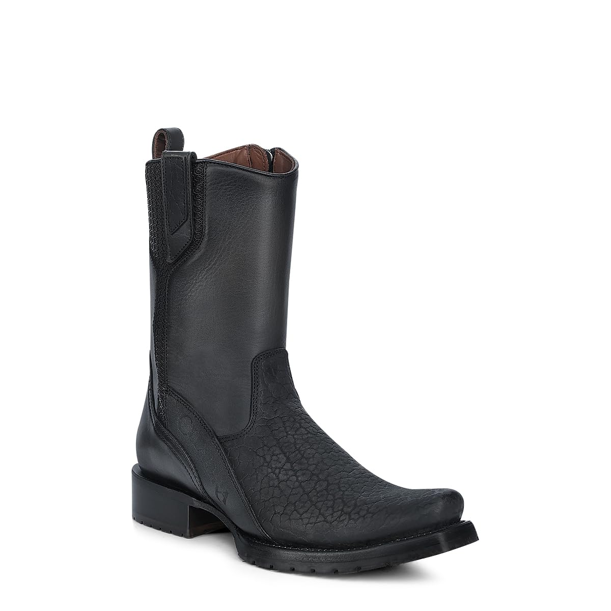 Dark gray Leather Side Zipper Western Boots P78547