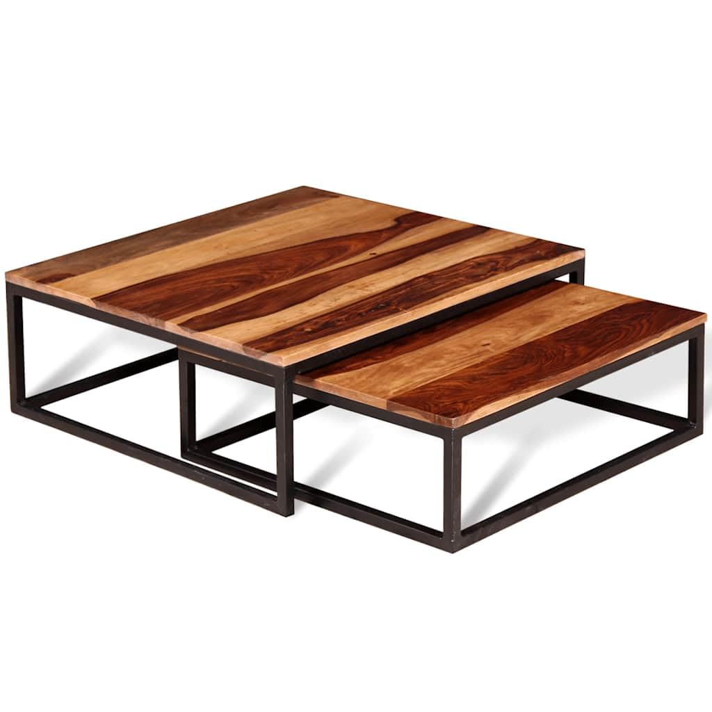 Brown Solid Acacia Wood Nesting Coffee Table Set of 2 T3346