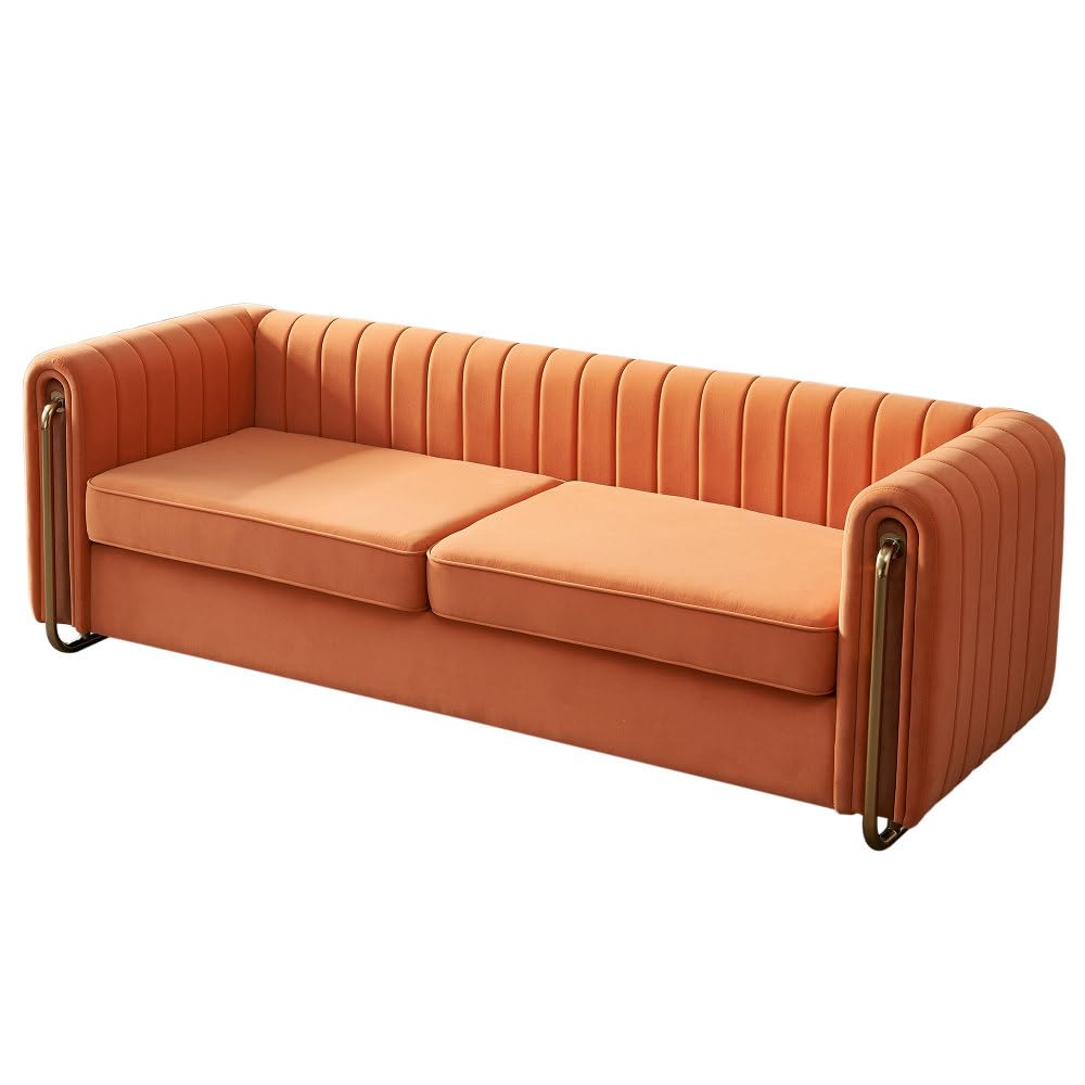 Orange Velvet 3-Seater Sofa I714