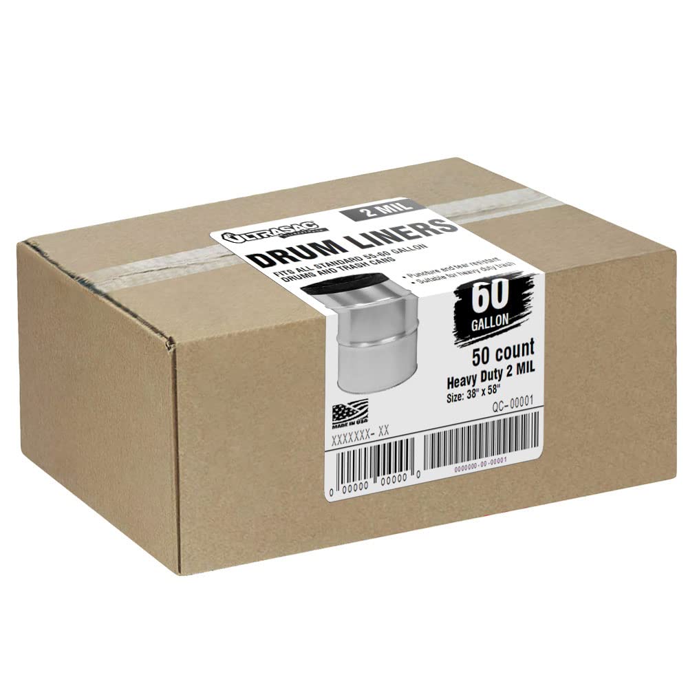 55-60 Gallon Heavy Duty Black Drum Liners 50 Bags 2 Mil T5523