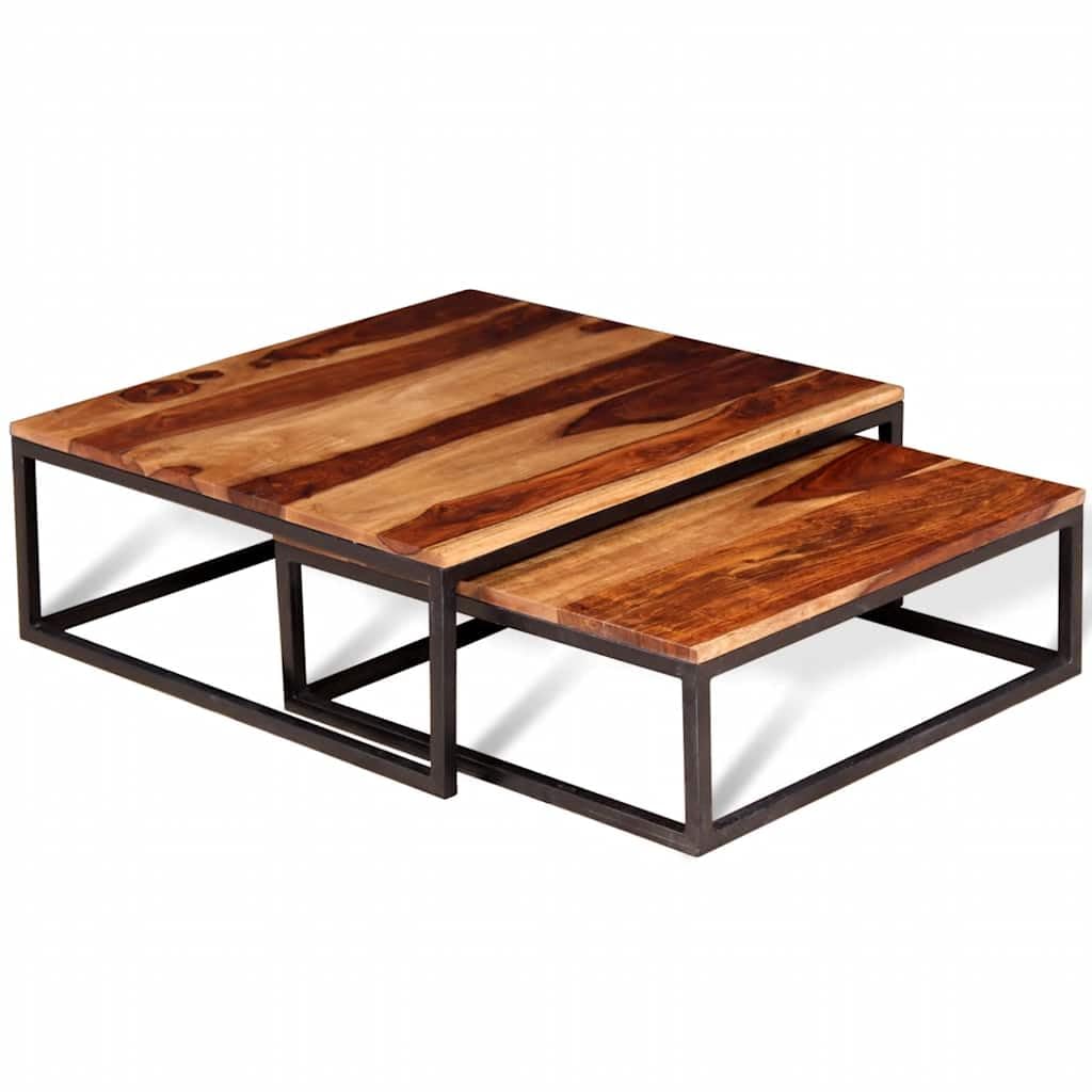 Brown Solid Acacia Wood Nesting Coffee Table Set of 2 T3346