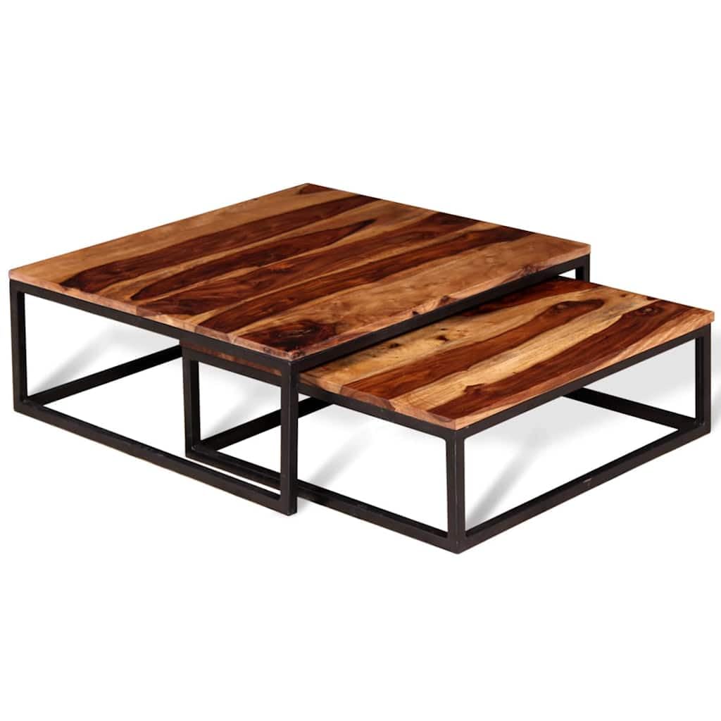 Brown Solid Acacia Wood Nesting Coffee Table Set of 2 T3346