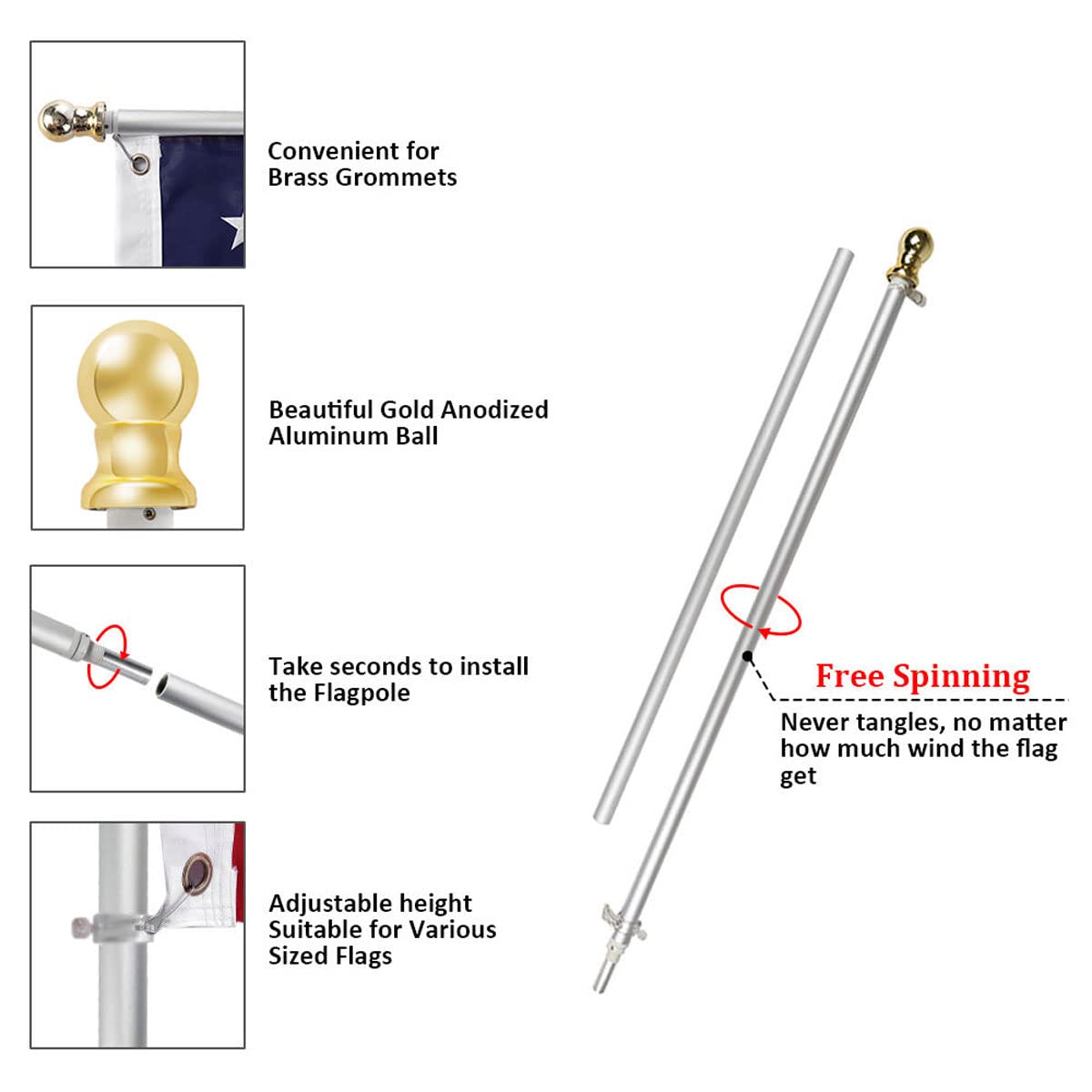 Flag Pole and Bracket Kit Brushed Aluminum E88344