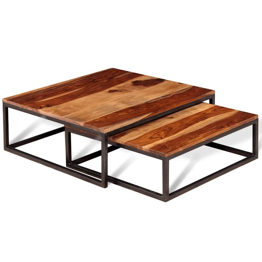 Brown Solid Acacia Wood Nesting Coffee Table Set of 2 T3346