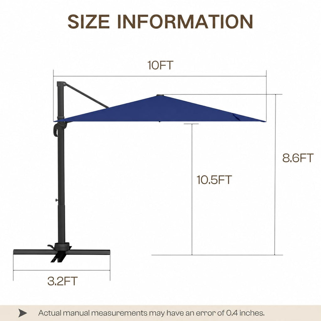 10' X 10' Aluminum Cantilever Patio Umbrella with 360-degree Rotation K8979