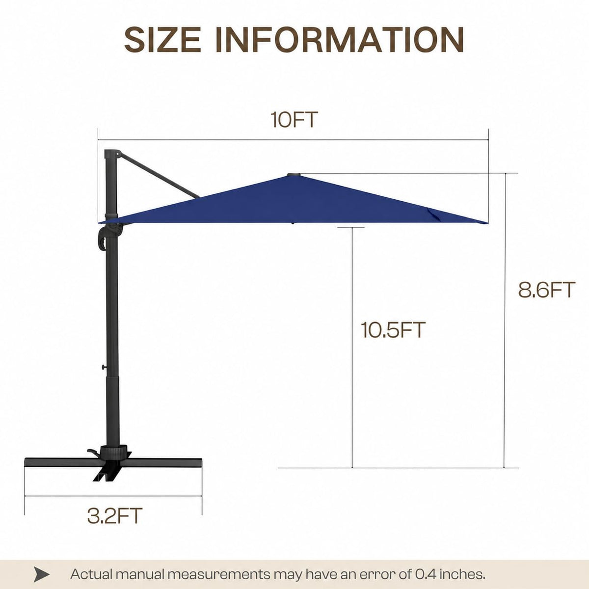 10' X 10' Aluminum Cantilever Patio Umbrella with 360-degree Rotation K8979