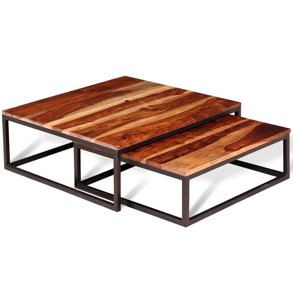 Brown Solid Acacia Wood Nesting Coffee Table Set of 2 T3346