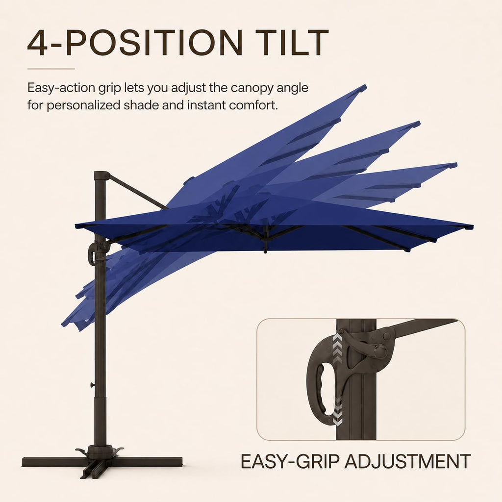 10' X 10' Aluminum Cantilever Patio Umbrella with 360-degree Rotation K8979