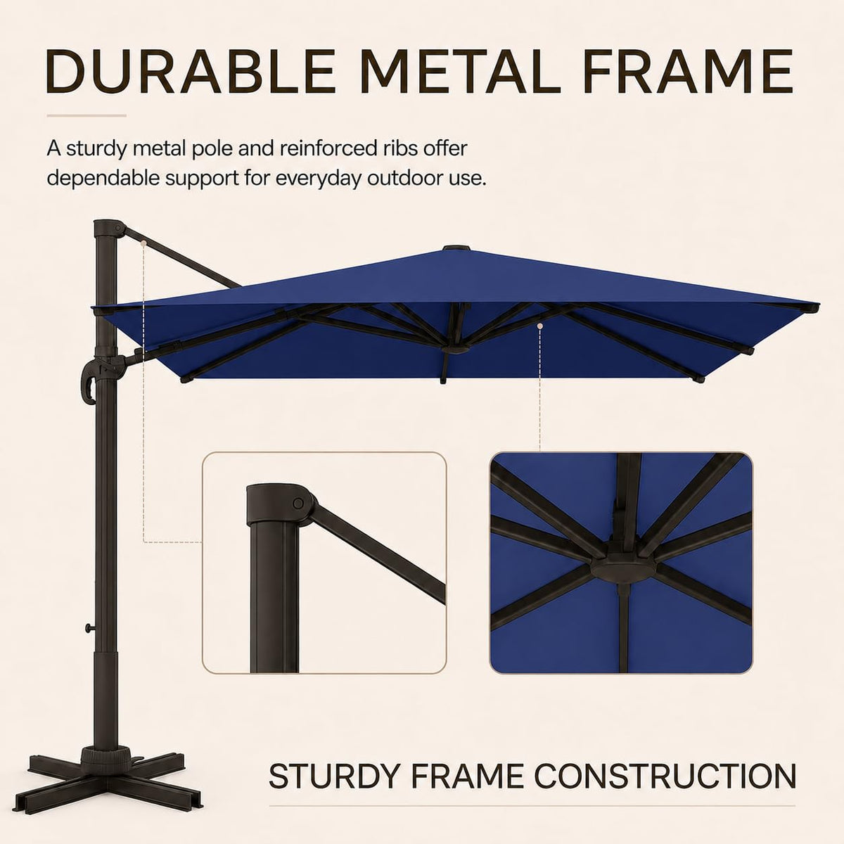 10' X 10' Aluminum Cantilever Patio Umbrella with 360-degree Rotation K8979