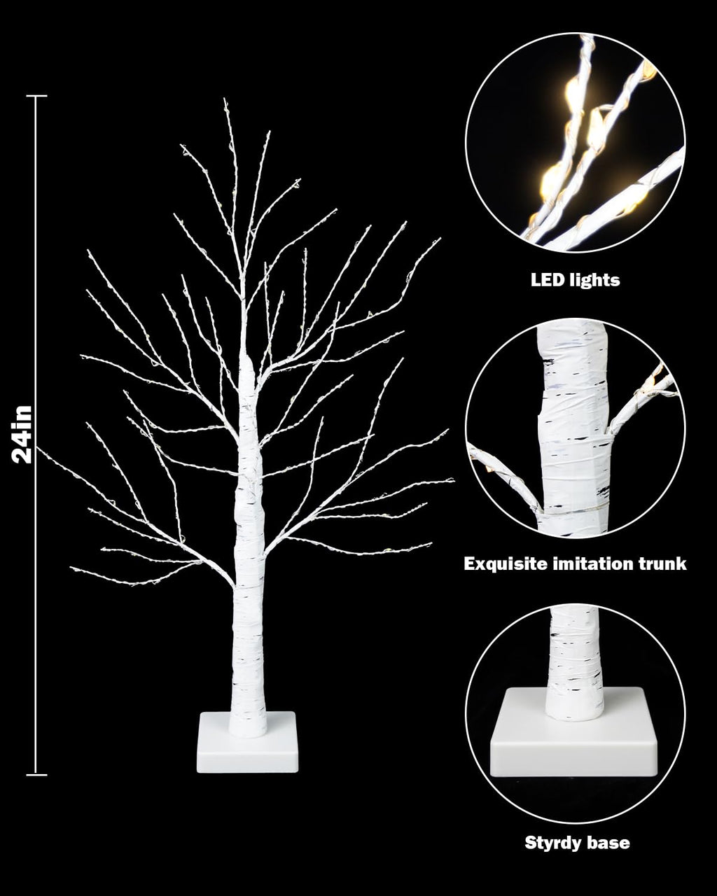 24 Inch Artificial Lighted Birch Tree with 144 LED Lights B5097