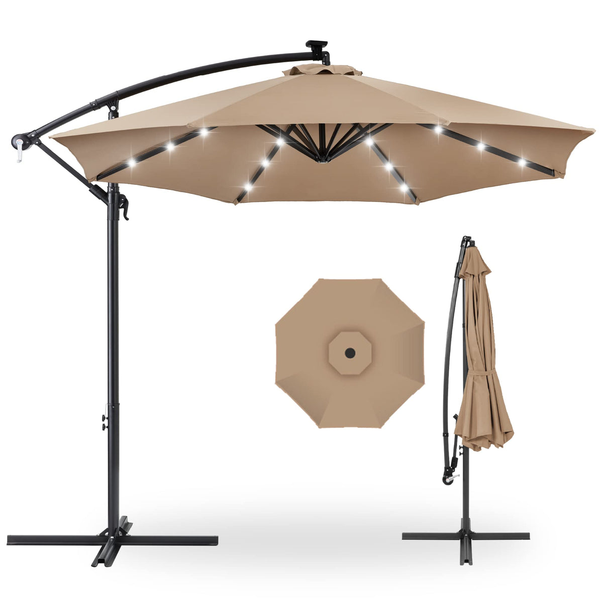 10ft Solar LED Offset Cantilever Patio Umbrella O1584