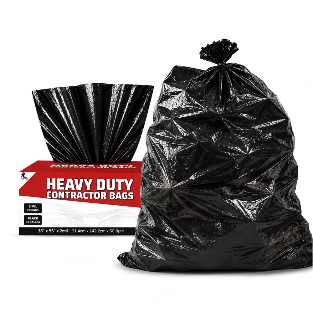 55 Gallon 2 Mil Black Heavy Duty Trash Bags, 20 Count H41154