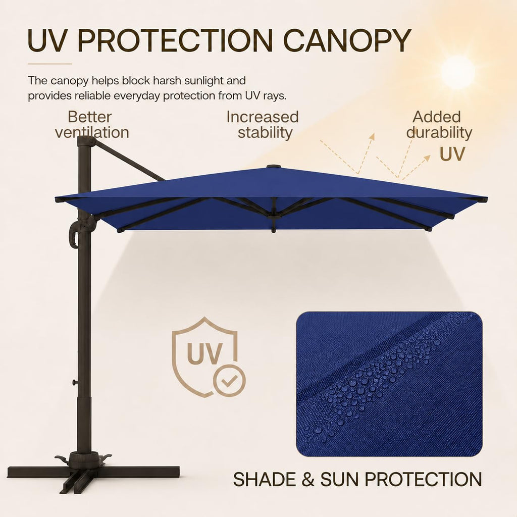 10' X 10' Aluminum Cantilever Patio Umbrella with 360-degree Rotation K8979