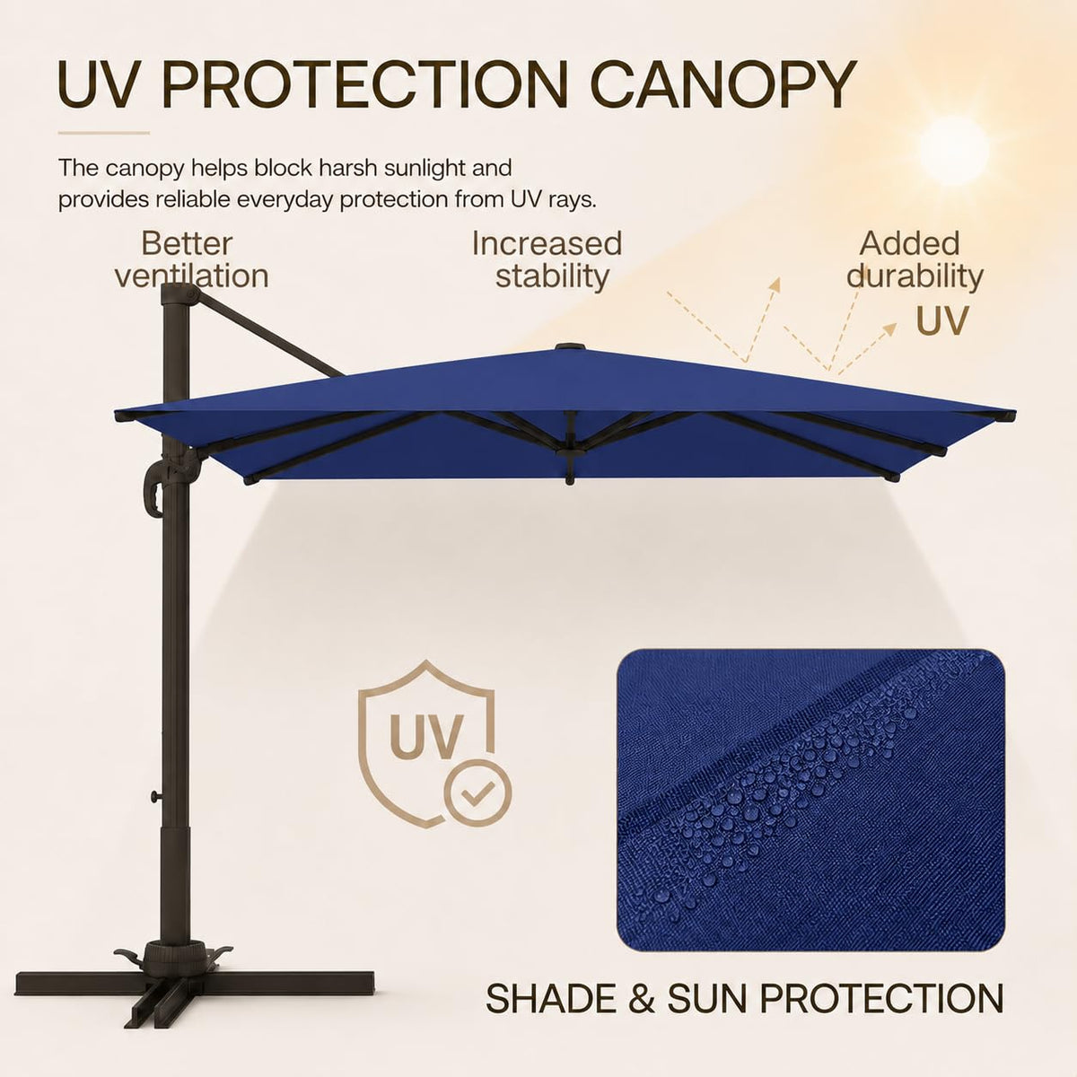 10' X 10' Aluminum Cantilever Patio Umbrella with 360-degree Rotation K8979