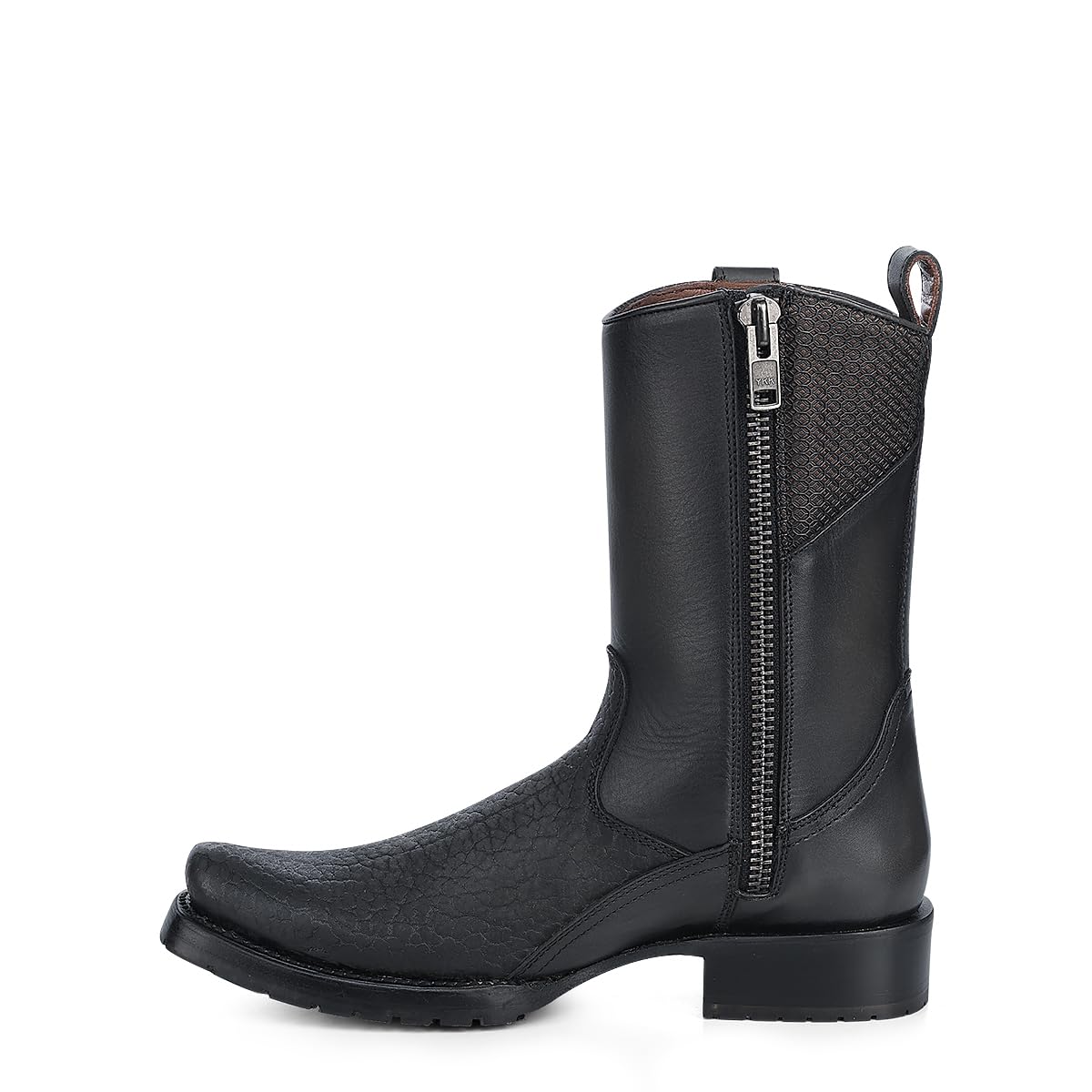 Dark gray Leather Side Zipper Western Boots P78547