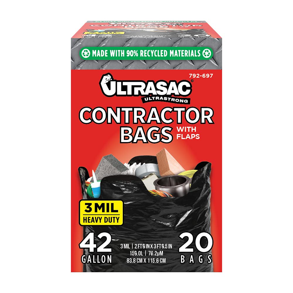 42 Gallon 120 Pack Black Heavy Duty Contractor Bags R7829