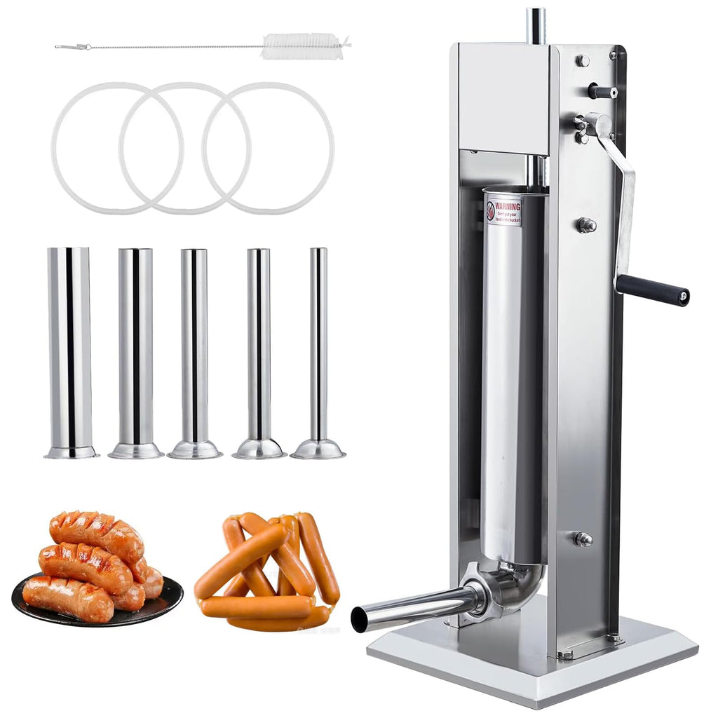 Two Speed Stainless Steel Vertical 15LBS Sausage Stuffer with 5 Stuffing Tubes J5278