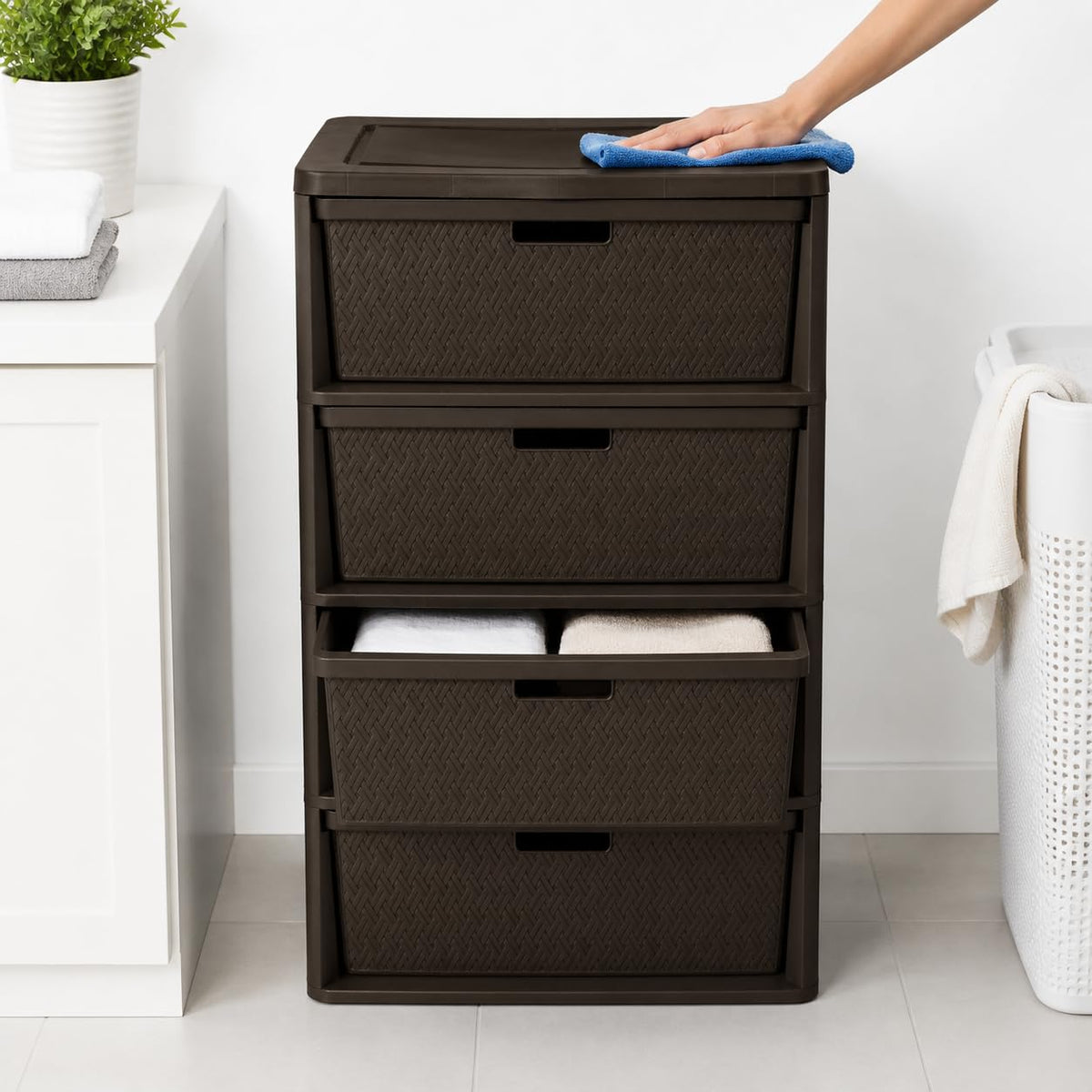 Brown 4 Drawer Plastic Storage Drawers M9647