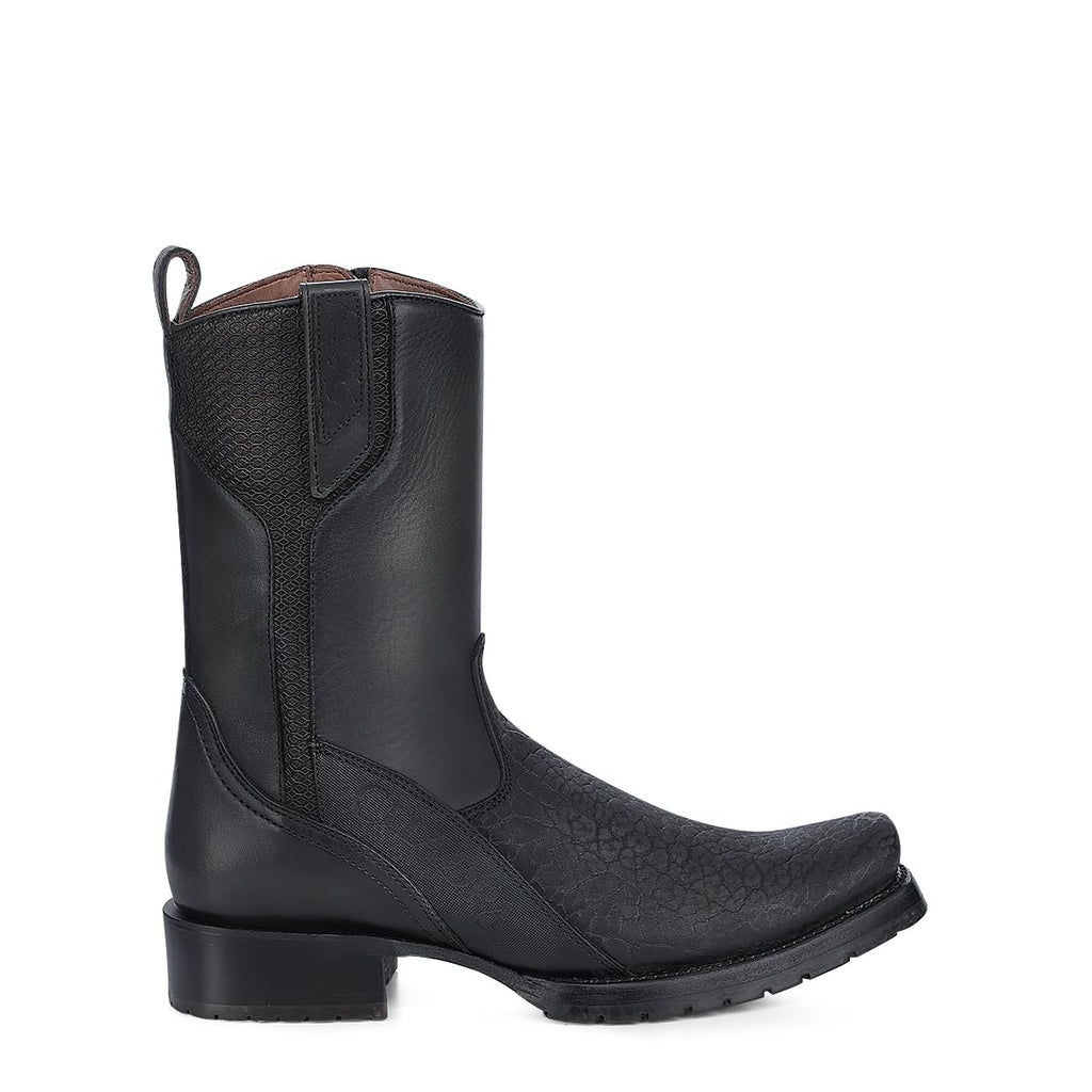 Dark gray Leather Side Zipper Western Boots P78547