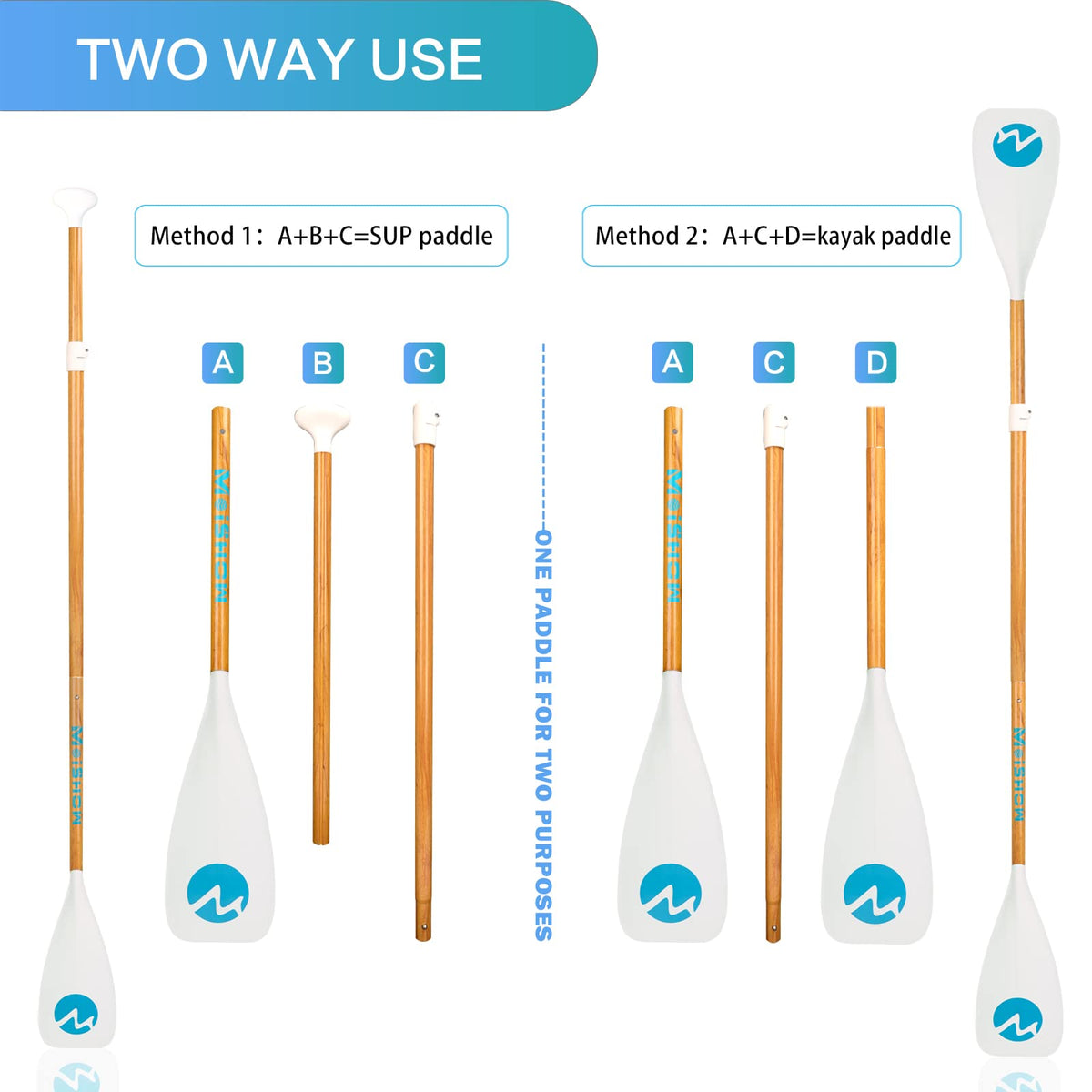 Adjustable 4-Piece Floating Aluminum SUP Paddle Q62023