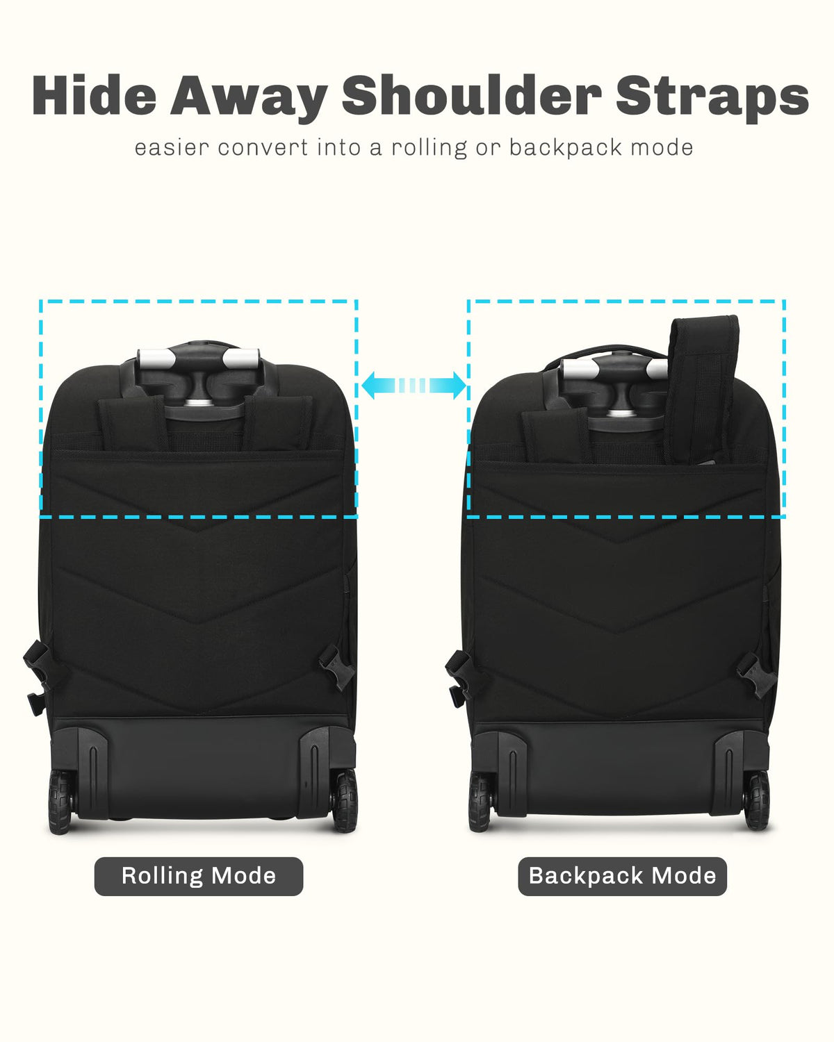 Rolling Backpack with Wheels 43L Jet Black I543