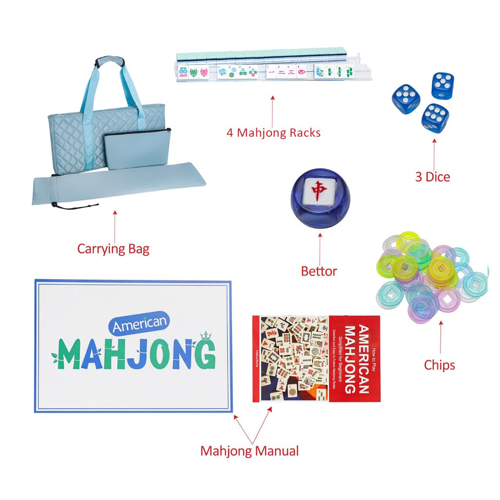 American Mahjong Set with Blue Carrying Bag, 160 Acrylic Tiles, 4 Rack/Pushers P5734