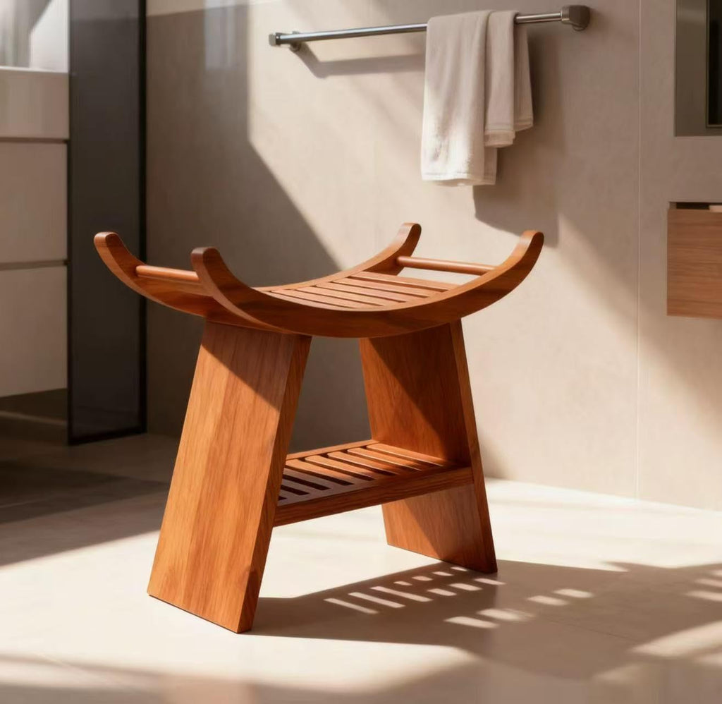 Teak Shower Bench with Storage Shelf B421526