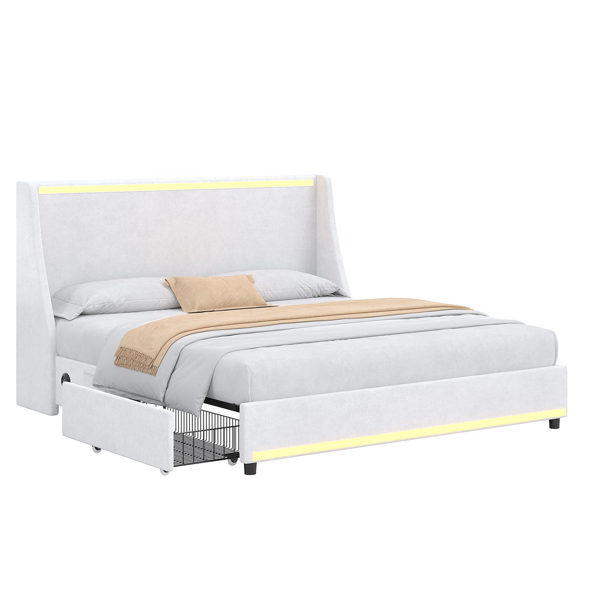 Full Size Upholstered Platform Bed Frame with Storage Drawers R958259