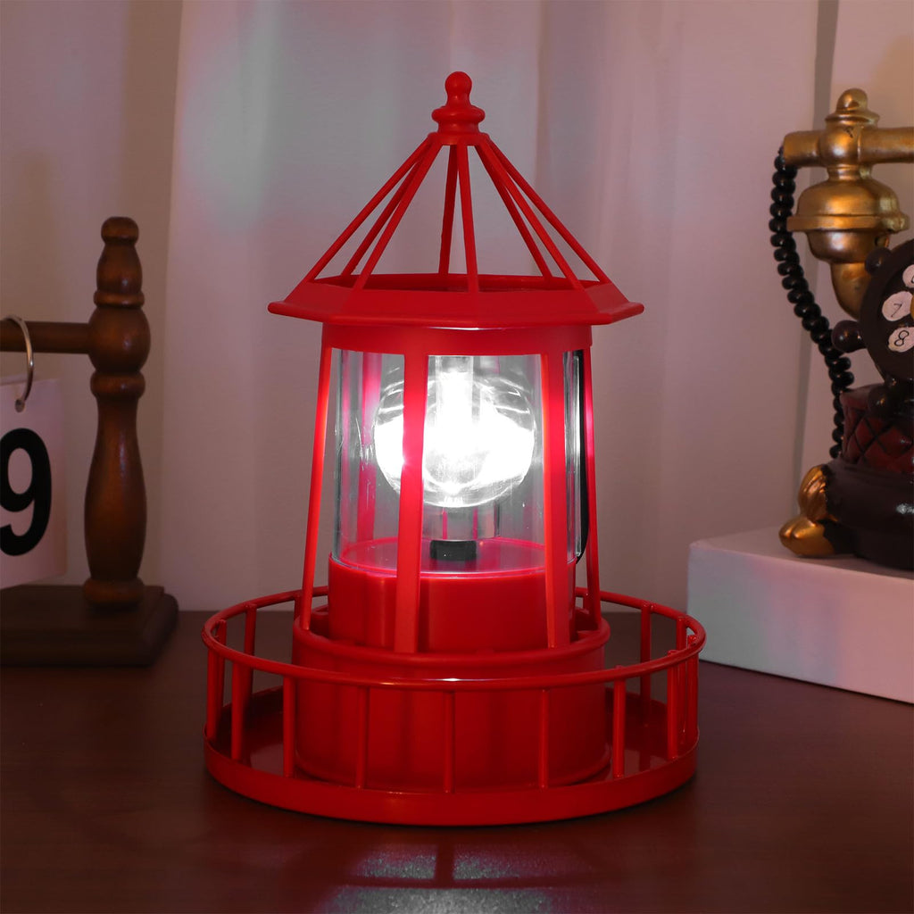 Solar Lighthouse Rotating Beacon Light Red Iron T7670