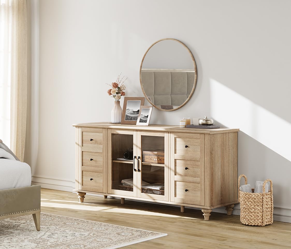 Wood TV Stand for 65 Inch TV with Glass Door D1570