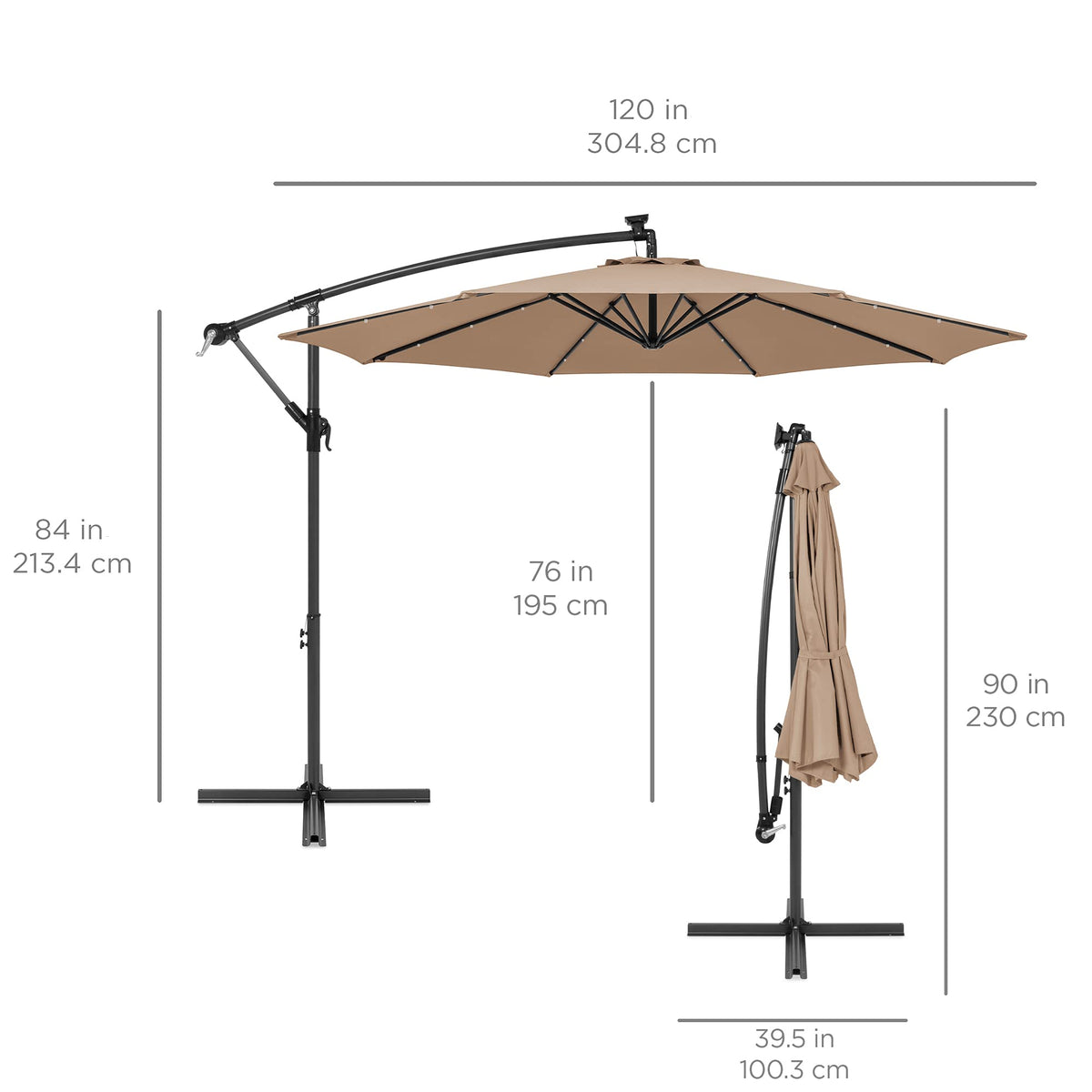 10ft Solar LED Offset Cantilever Patio Umbrella O1584