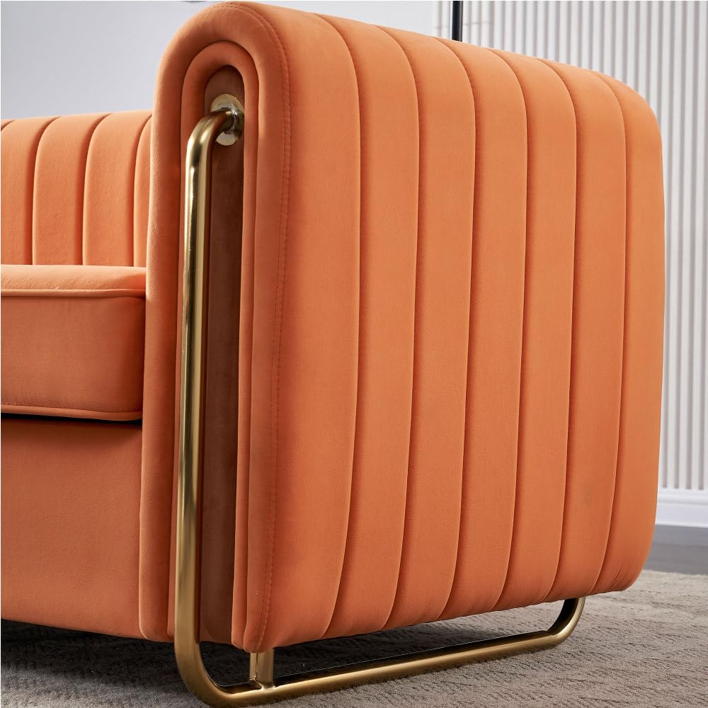 Orange Velvet 3-Seater Sofa I714