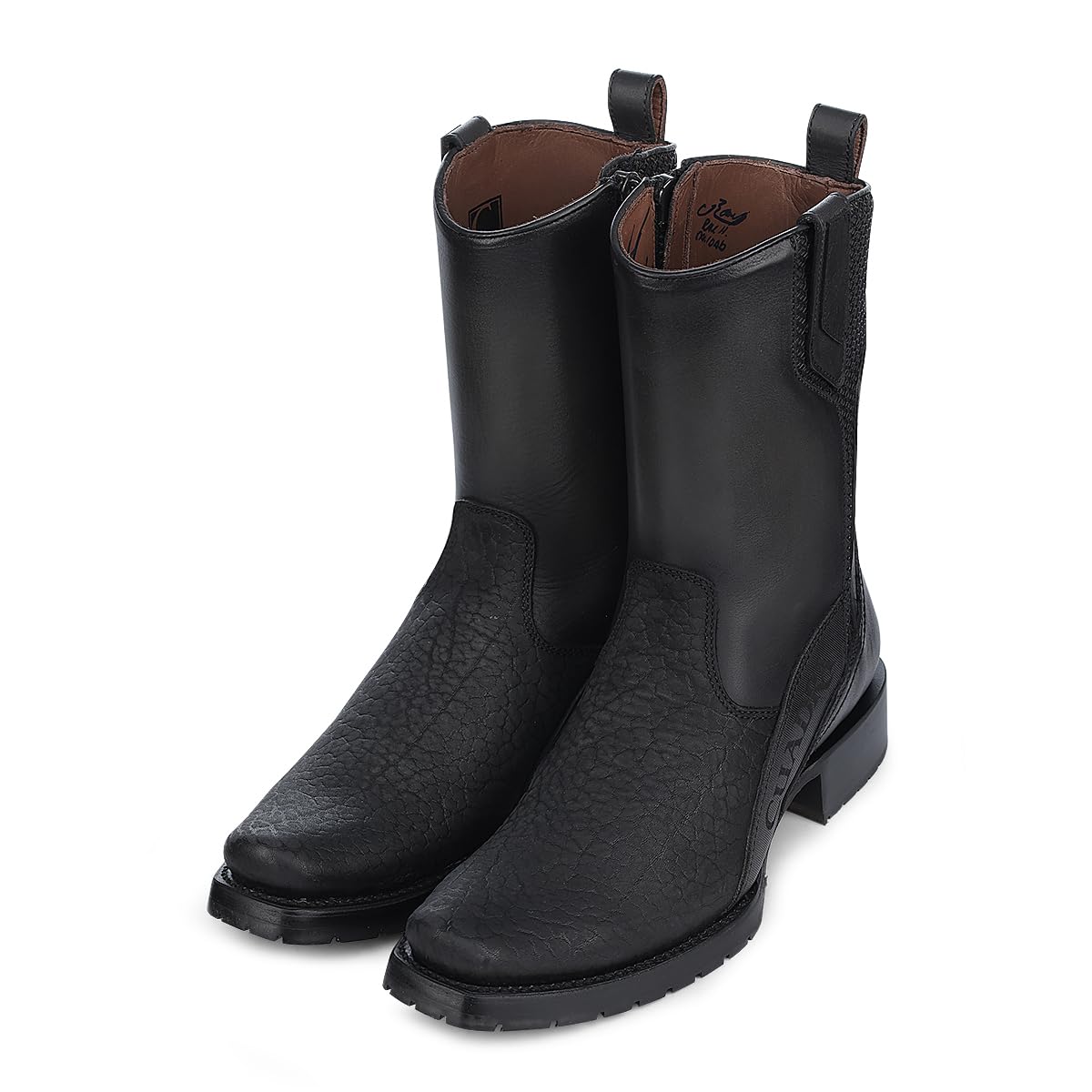 Dark gray Leather Side Zipper Western Boots P78547