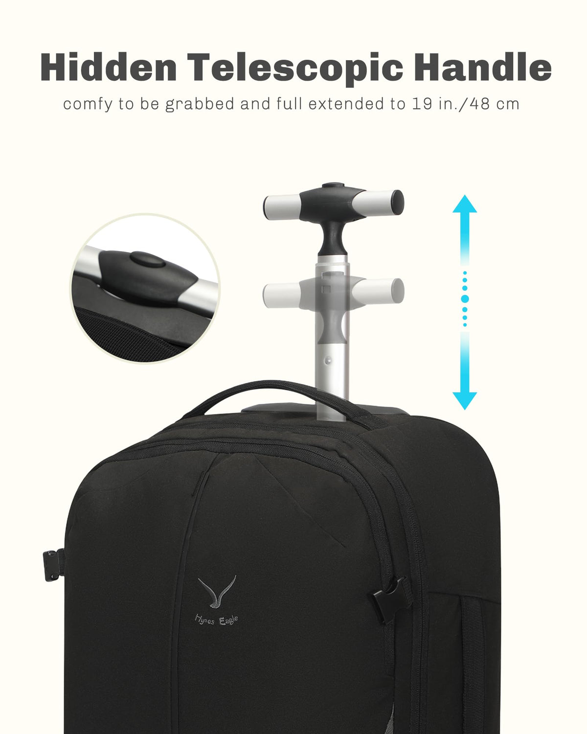Rolling Backpack with Wheels 43L Jet Black I543