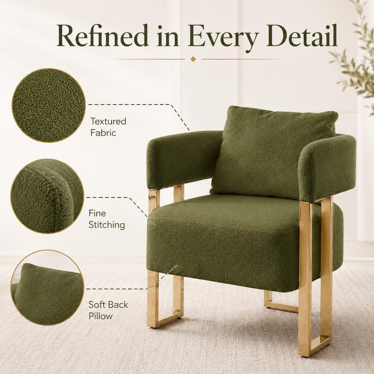 Green Teddy Accent Chair Set of 2 Upholstered Arm Chair T4873