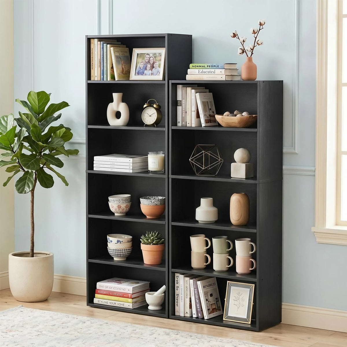 Black 5 Tier Bookshelf with Adjustable Shelves C70794