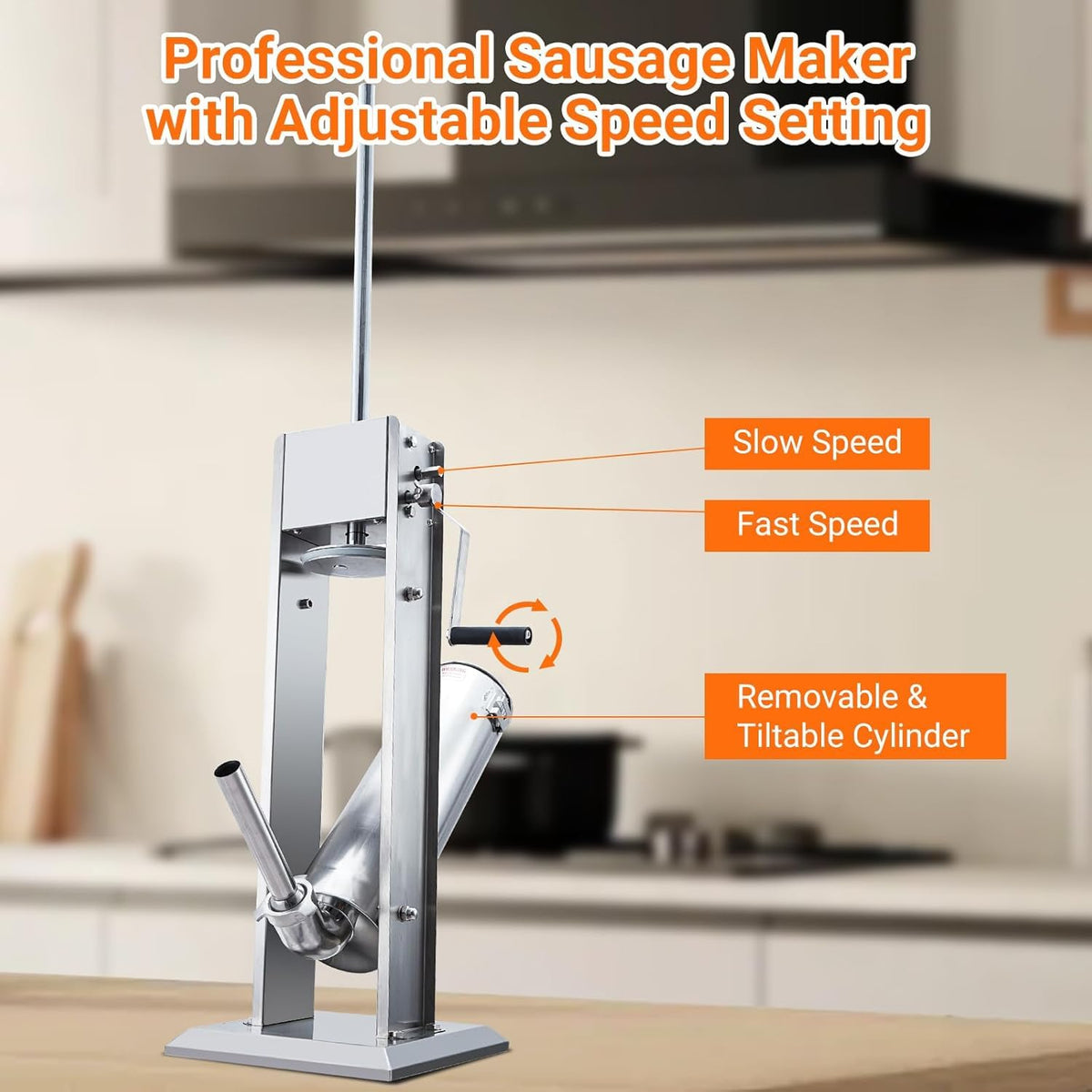 Two Speed Stainless Steel Vertical 15LBS Sausage Stuffer with 5 Stuffing Tubes J5278