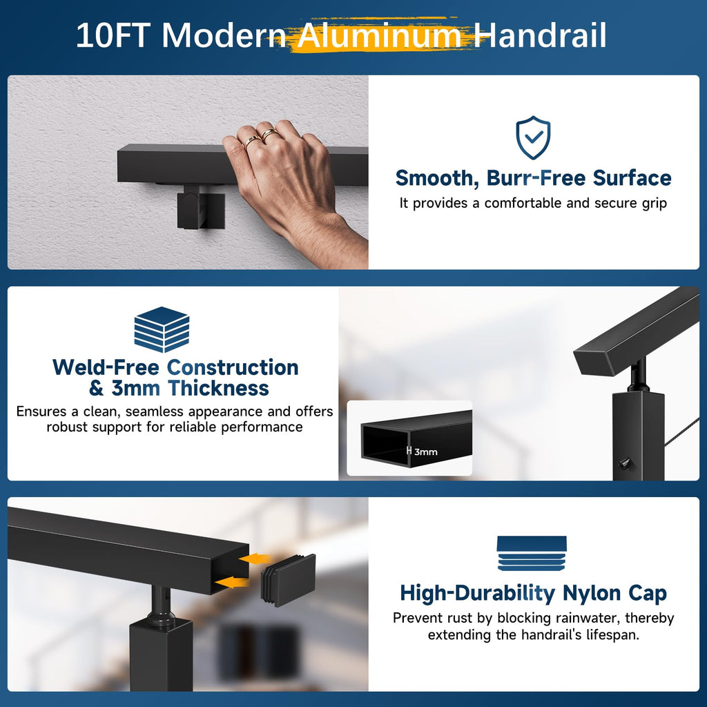 Black Aluminum Handrail 3 Pack X430069