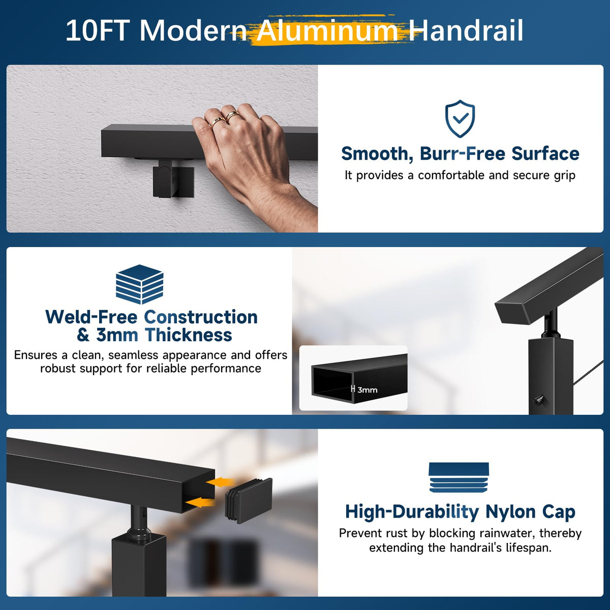 Black Aluminum Handrail 3 Pack X430069