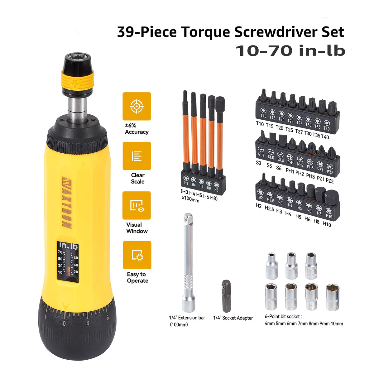 Torque Screwdriver Bit Set, 39-Piece 10-70 in-lb I1584