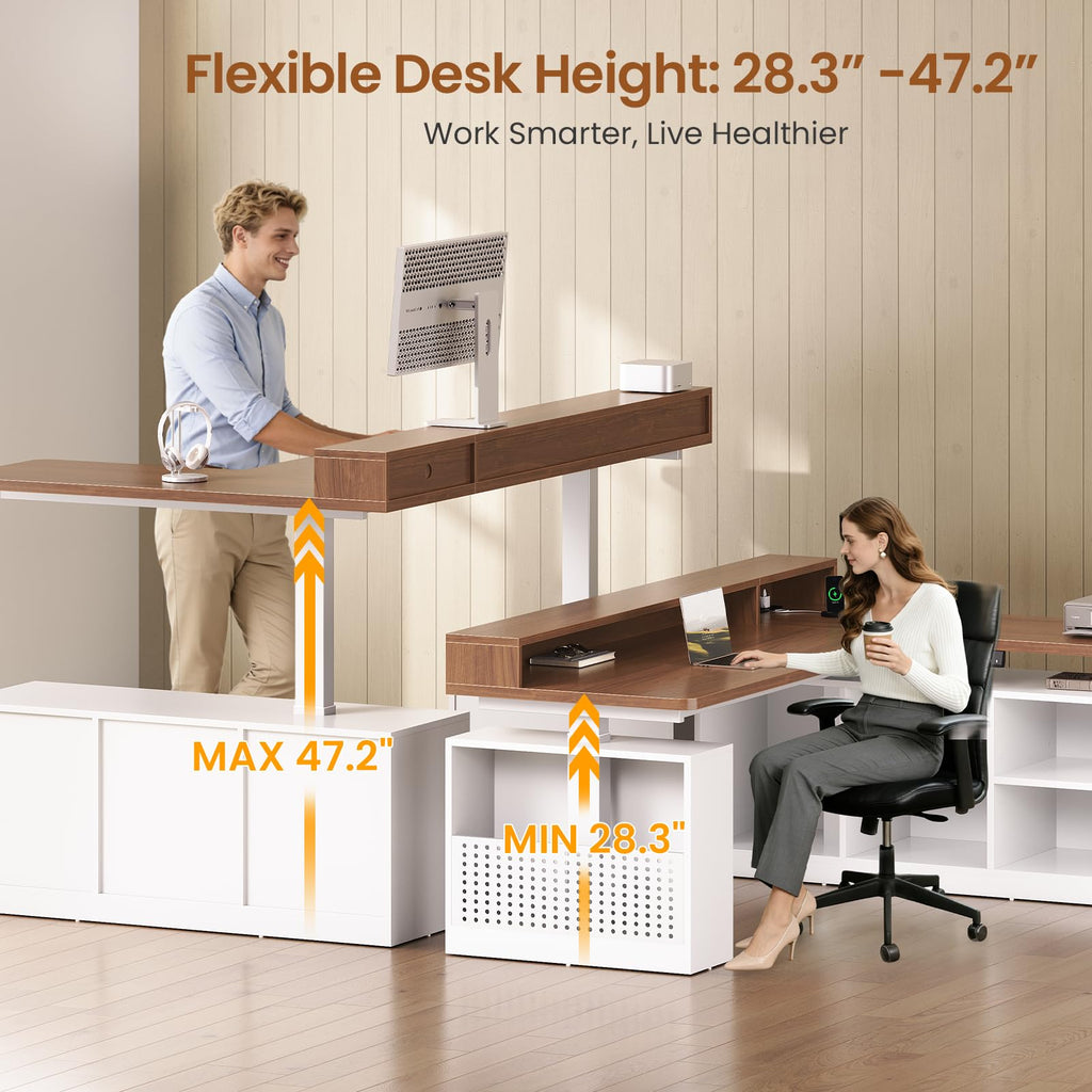 63" L Shaped Electric Standing Desk with Storage S45947