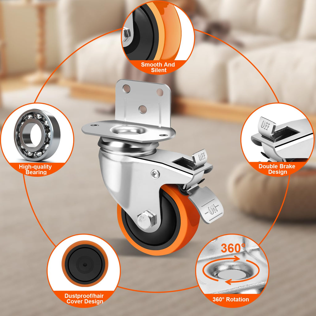 3 Inch Side Mount Casters Set of 4 with Brakes D299224