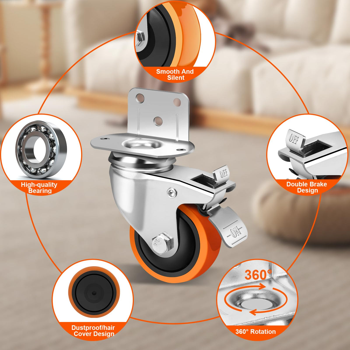 3 Inch Side Mount Casters Set of 4 with Brakes D299224
