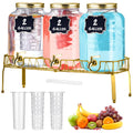 3 Pcs 2 Gallon Glass Drink Dispenser with Stand and Lid Y447807