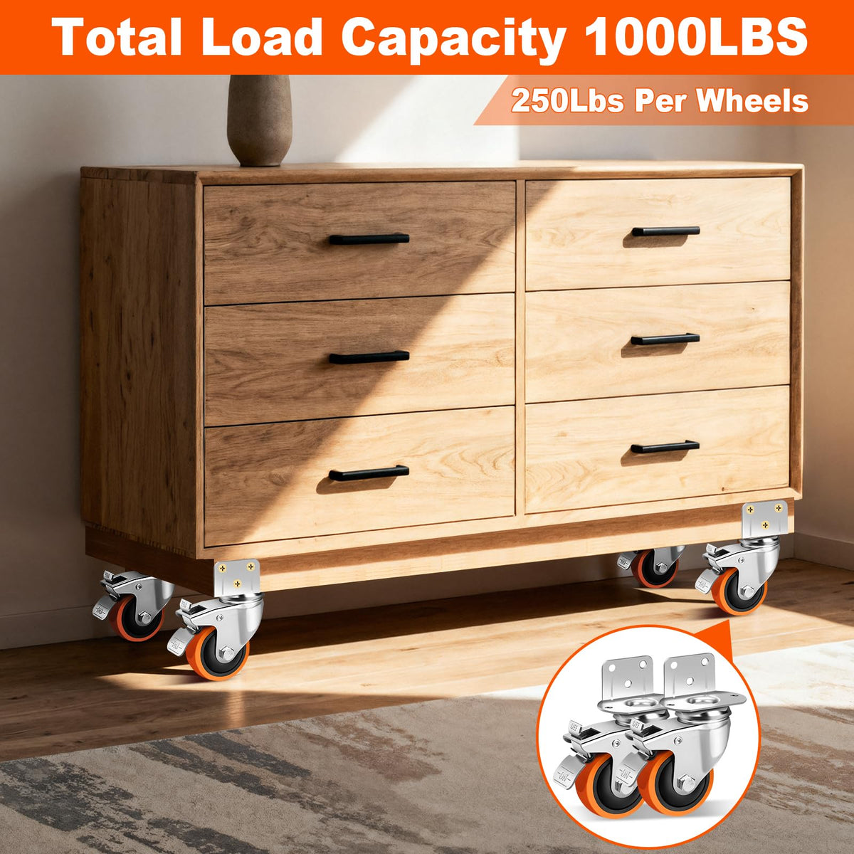 3 Inch Side Mount Casters Set of 4 with Brakes D299224
